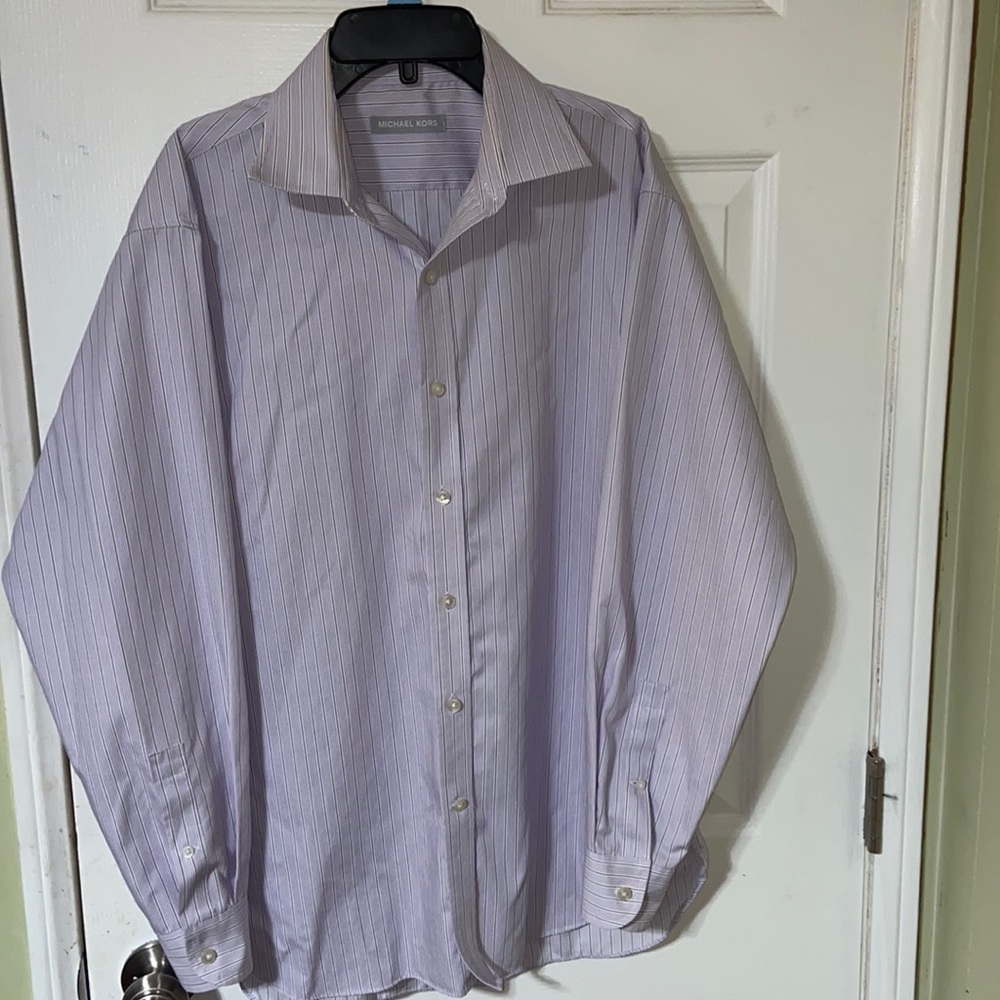 Michael Kors light purple and gray striped button up longsleeve shirt si…